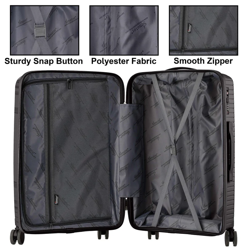 Senator  Unisex PP Fashion Trolley Luggage Set Lightweight Hard-Shell Spinner luggage with 4 Double Spinner Wheel and 3-Digit Combination Lock KH1010 Black  | Best Price UAE